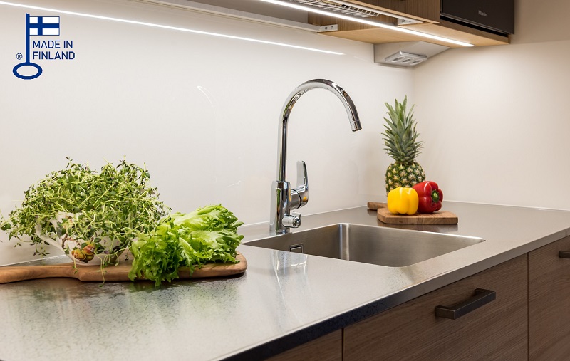 Stainless steel worktop with the sink