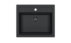 popolnoma črno, granitno korito za kuhinjo s črnim odtokom Alveus Atrox 30 QC Black Edition